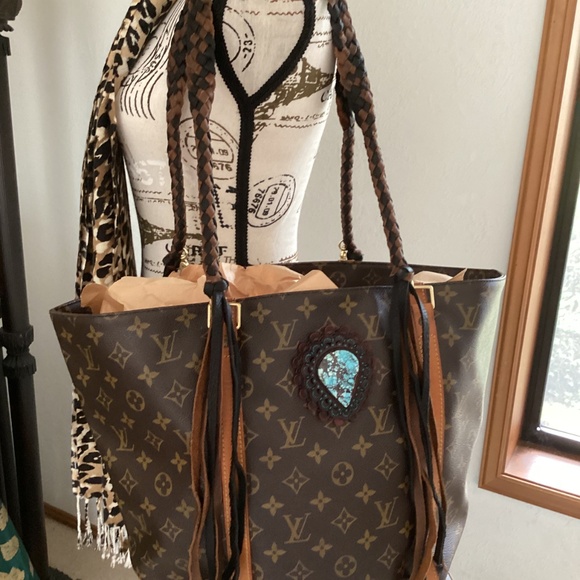 Vintage Louis Vuitton Revamped Shopping SacTote Handbag Turquoise Braided Straps - Picture 16 of 16